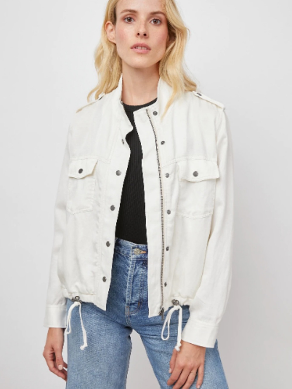 RAILS Collins Crop Jacket - White Lyocell & Linen Blend